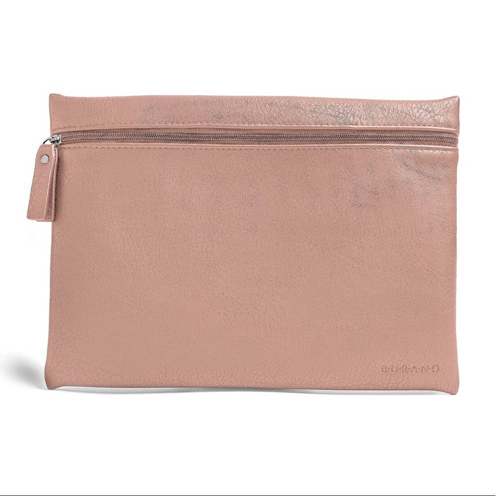 Burano Cosmetic Bag Vegan Leather Flat Zipper Pouch Blush
